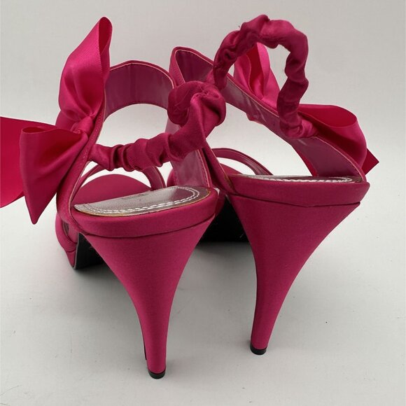 Womens Velvet Heart Fuchsia Satin Heels With Bow Detail Size 11 - Picture 6 of 8